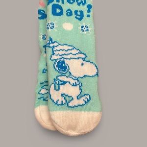 Peanuts Snoopy “Snow Day” Non-Slip Socks - Mint Green and White - Size OSFM